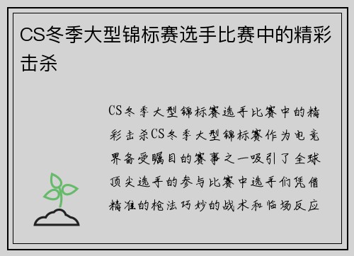 CS冬季大型锦标赛选手比赛中的精彩击杀