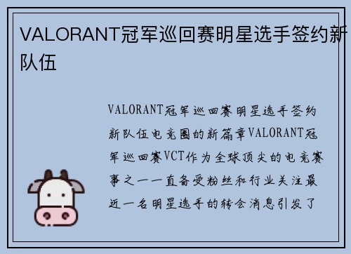 VALORANT冠军巡回赛明星选手签约新队伍
