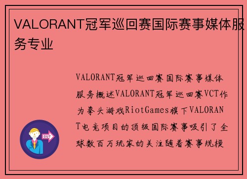 VALORANT冠军巡回赛国际赛事媒体服务专业